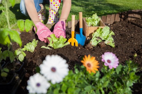 Front garden landscaping in Manor Park with neat edging and decorative plants